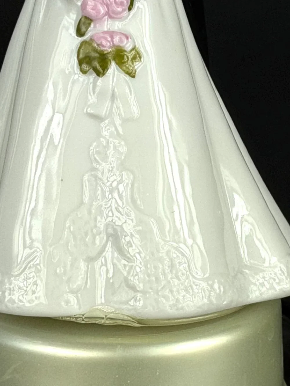 Vintage Porcelain Wedding Cake Topper in Protective Display Dome 1980s